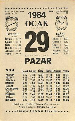 29 Ocak 1984 Takvim Yaprağı - Doğum Günü Hediyesi EFM(N)11555 - 1