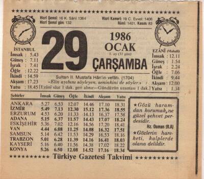 29 Ocak 1986 Takvim Yaprağı EFM(N)5047 - 1