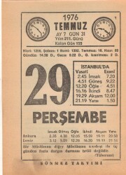 29 Temmuz 1976 Takvim Yaprağı EFM(N)2175 - 3