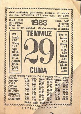 29 Temmuz 1983 Takvim Yaprağı - Doğum Günü Hediyesi EFM(N)12481 - 1