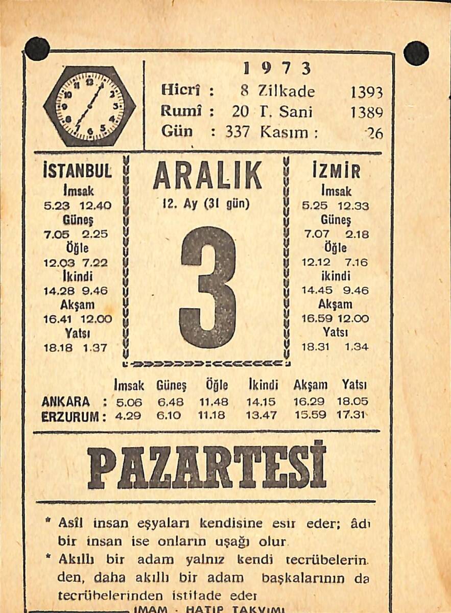 3 Aralık 1973 Takvim Yaprağı - Doğum Günü Hediyesi EFMN13683 - 1