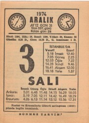 3 Aralık 1974 Takvim Yaprağı EFM(N)4285 - 3