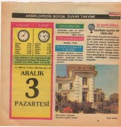 3 Aralık 1984 Takvim Yaprağı EFM(N)4069 - 2