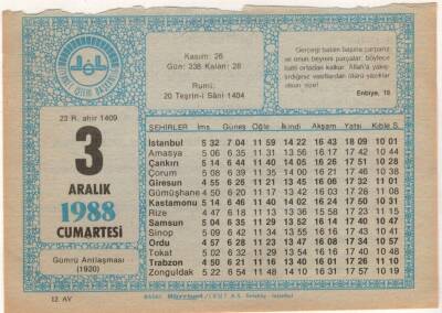 3 Aralık 1988 Takvim Yaprağı EFM(N)4469 - 1