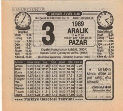 3 Aralık 1989 Takvim Yaprağı EFM(N)4193 - 3