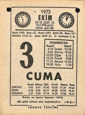 3 Ekim 1975 Takvim Yaprağı - Doğum Günü Hediyesi EFM(N)12571 - 1