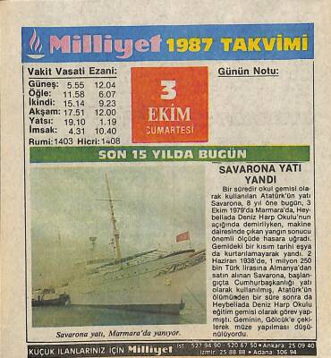 3 Ekim 1987 Resimli Takvim Yaprağı - Doğum Günü Hediyesi EFM(N)10501 - 4