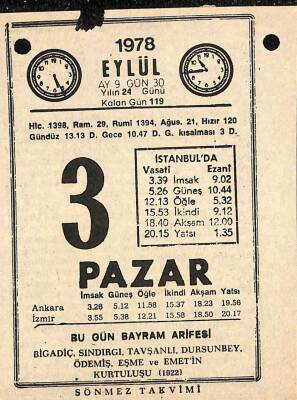 3 Eylül 1978 Takvim Yaprağı - Doğum Günü Hediyesi EFM(N)9752 - 1