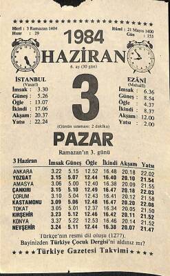 3 Haziran 1984 Takvim Yaprağı - Doğum Günü Hediyesi EFM(N)11395 - 1