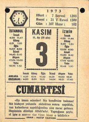 3 Kasım 1973 Takvim Yaprağı - Doğum Günü Hediyesi EFM(N)10706 - 1