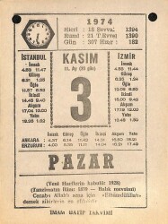 3 Kasım 1974 Takvim Yaprağı - Doğum Günü Hediyesi EFM(N)10765 - 4