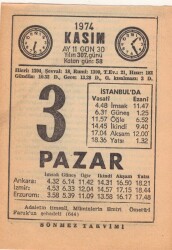 3 Kasım 1974 Takvim Yaprağı EFM(N)3313 - 3