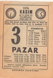 3 Kasım 1974 Takvim Yaprağı EFM(N)3313 - 1