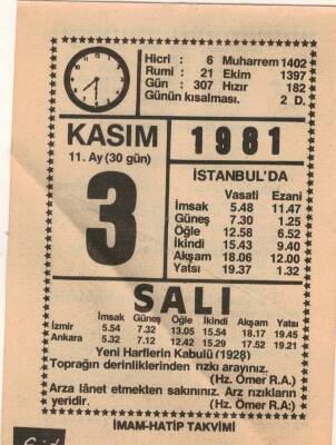 3 Kasım 1981 Takvim Yaprağı EFM(N)4255 - 2