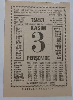 3 Kasım 1983 Takvim Yaprağı - Doğum Günü Hediyesi EFM(N)6929 - 1