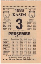 3 Kasım 1983 Takvim Yaprağı EFM(N)3947 - 3