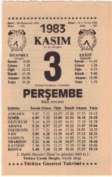 3 Kasım 1983 Takvim Yaprağı EFM(N)3947 - 1