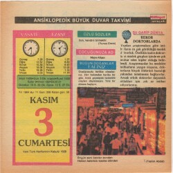 3 Kasım 1984 Takvim Yaprağı EFM(N)4039 - 3