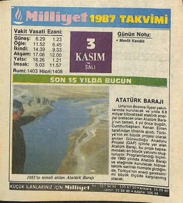 3 Kasım 1987 Takvim Yaprağı - Doğum Günü Hediyesi EFM(N)11929 - 1