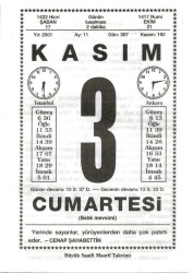 3 Kasım 2001 Takvim Yaprağı Doğum Günü Hediyesi EFM(N)3983 - 3