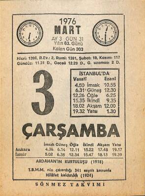 3 Mart 1976 Takvim Yaprağı - Doğum Günü Hediyesi EFM(N)12661 - 1