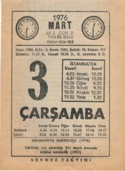 3 Mart 1976 Takvim Yaprağı EFM(N)5944 - 2