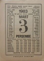 3 Mart 1983 Takvim Yaprağı - Doğum Günü Hediyesi EFM(N)7917 - 2