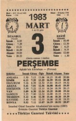 3 Mart 1983 Takvim Yaprağı EFM(N)5820 - 3