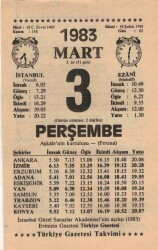 3 Mart 1983 Takvim Yaprağı EFM(N)5820 - 1