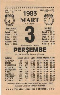 3 Mart 1983 Takvim Yaprağı EFM(N)5820 - 1