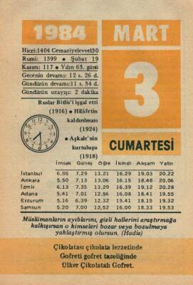 3 Mart 1984 Takvim Yaprağı EFM(N)6066 - 3