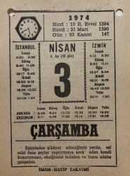 3 Nisan 1974 Takvim Yaprağı - Doğum Günü Hediyesi EFM(N)8160 - 1