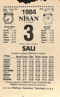 3 Nisan 1984 Takvim Yaprağı - Doğum Günü Hediyesi EFM(N)11218 - 1