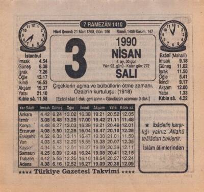 3 Nisan 1990 Takvim Yaprağı EFM(N)6156 - 1