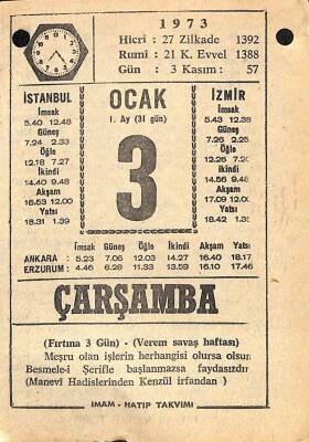 3 Ocak 1973 Takvim Yaprağı - Doğum Günü Hediyesi EFM(N)10812 - 4