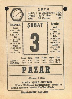 3 Şubat 1974 Takvim Yaprağı - Doğum Günü Hediyesi EFM(N)12284 - 1