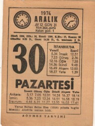 30 Aralık 1974 Takvim Yaprağı EFM(N)4312 - 3