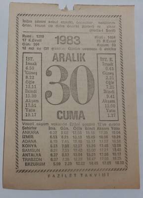 30 Aralık 1983 Takvim Yaprağı - Doğum Günü Hediyesi EFM(N)6884 - 1