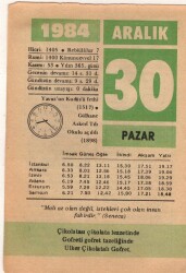 30 Aralık 1984 Takvim Yaprağı EFM(N)4189 - 1