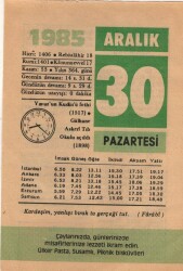 30 Aralık 1985 Takvim Yaprağı EFM(N)4127 - 3