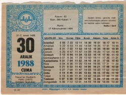 30 Aralık 1988 Takvim Yaprağı EFM(N)4496 - 3