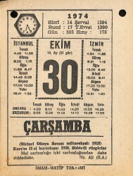 30 Ekim 1974 Takvim Yaprağı - Doğum Günü Hediyesi EFM(N)10591 - 4