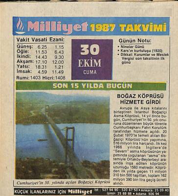 30 Ekim 1987 Resimli Takvim Yaprağı - Doğum Günü Hediyesi EFM(N)10528 - 4