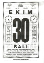 30 Ekim 2001 Takvim Yaprağı Doğum Günü Hediyesi EFM(N)3975 - 3