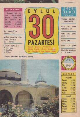 30 Eylül 1974 Takvim Yaprağı -Doğum Günü Hediyesi EFM(N)6400 - 1