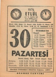 30 Eylül 1974 Takvim Yaprağı EFM(N)2817 - 3