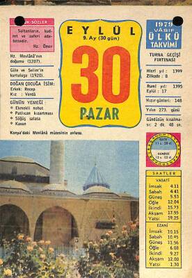 30 Eylül 1979 Takvim Yaprağı - Doğum Günü Hediyesi EFM(N)10166 - 2