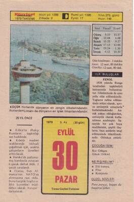 30 Eylül 1979 Takvim Yaprağı -Doğum Günü Hediyesi EFM(N)6371 - 1