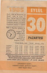 30 Eylül 1985 Takvim Yaprağı EFM(N)2834 - 4