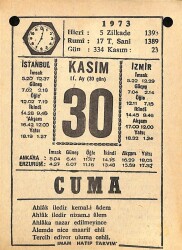 30 Kasım 1973 Takvim Yaprağı - Doğum Günü Hediyesi EFM(N)10732 - 4